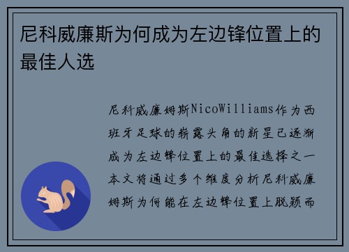 尼科威廉斯为何成为左边锋位置上的最佳人选